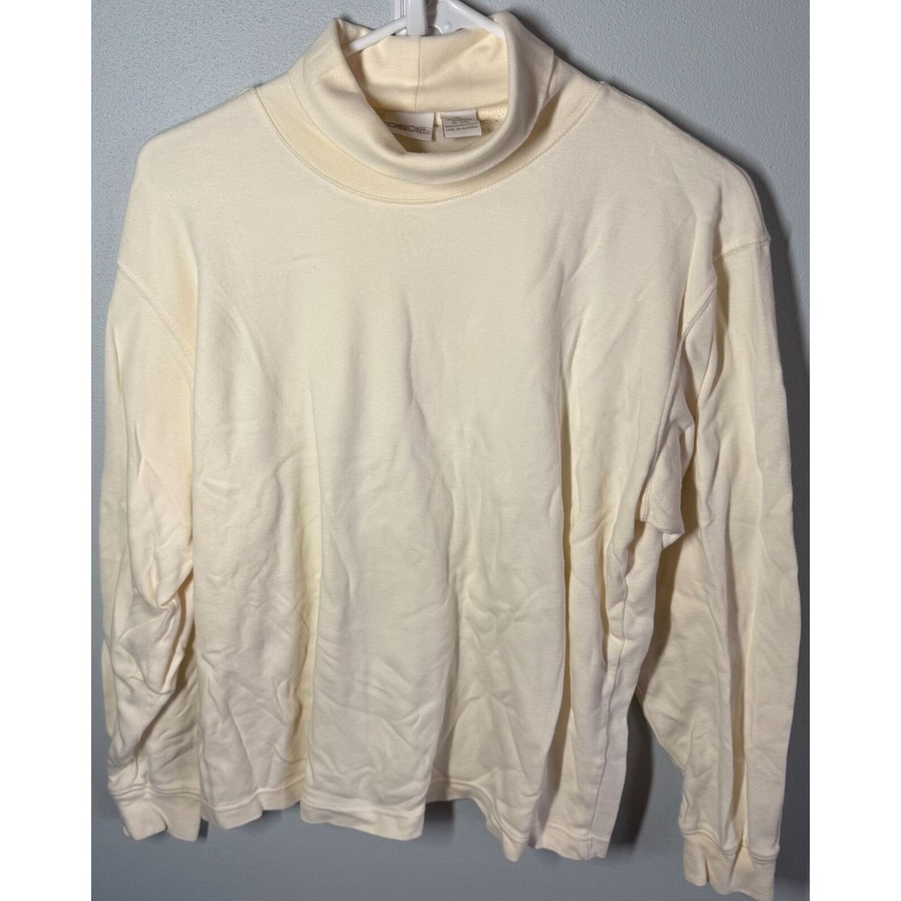 VTG Cherokee Turtleneck Womens XL Cream Colored Grandma Cottagecore Cozy